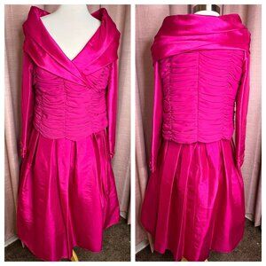 Ashro Women Fuchsia Formal Skirt Suit Ruched Bodice Embellished Sleeves Size 12